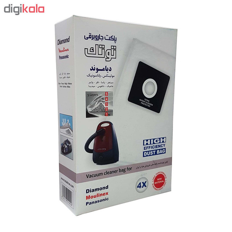 پاکت جاروبرقی توتک مدل 11005 بسته 4 عددی مناسب برای جاروبرقی دیاموند و پاسا