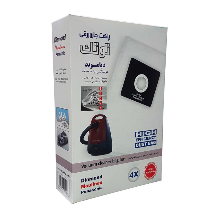 پاکت جاروبرقی توتک مدل 11005 بسته 4 عددی مناسب برای جاروبرقی دیاموند و پاسا